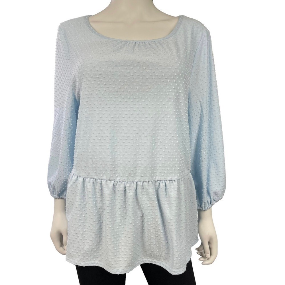 Style&Co Cottagecore Swiss Dot Feminine Blouse Soft Girl Vibe Blue Peplum Top XL